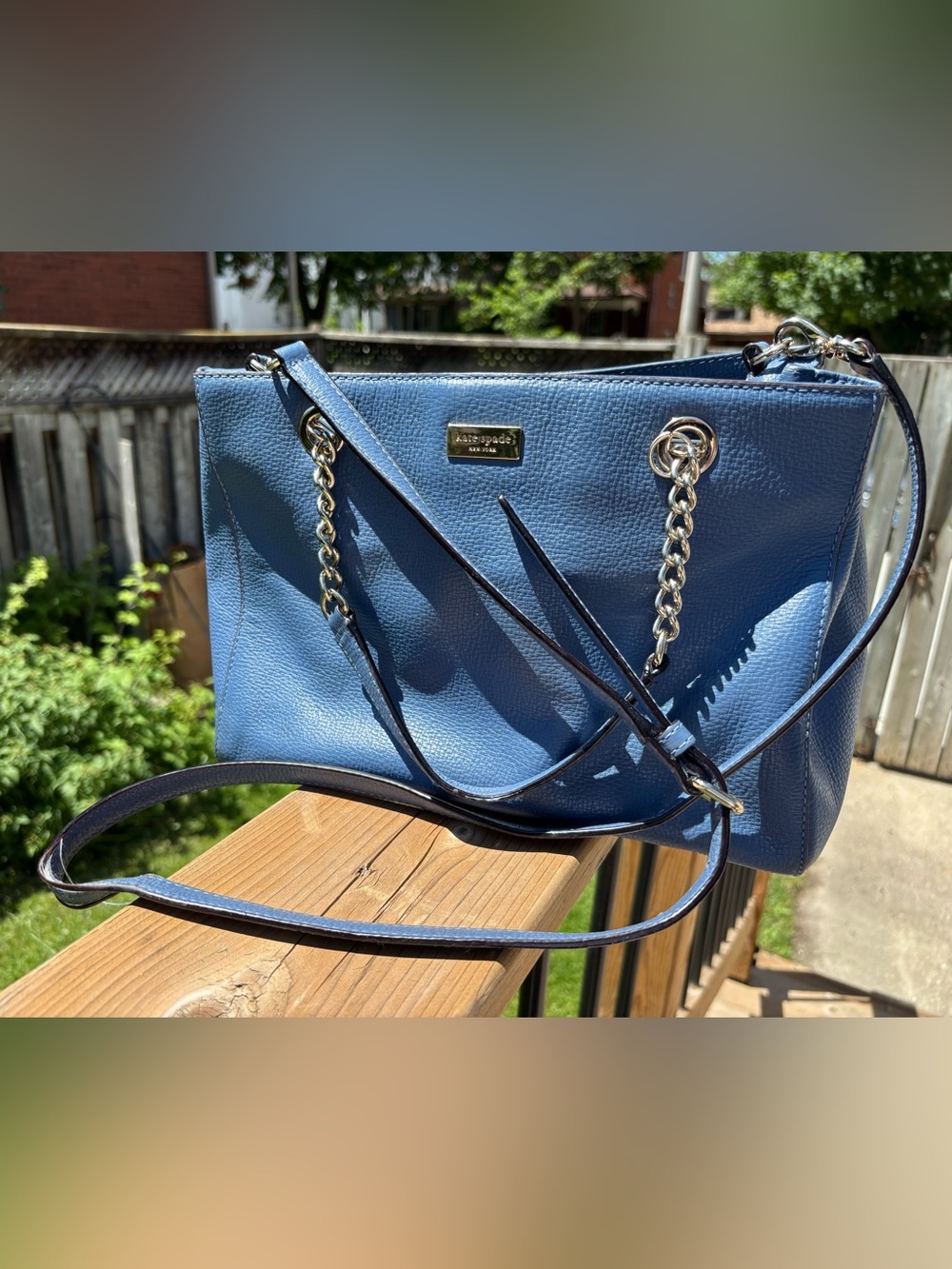 Kate Spade Briar Lane Blue Leather Carryall Satchel Shoulder Bag